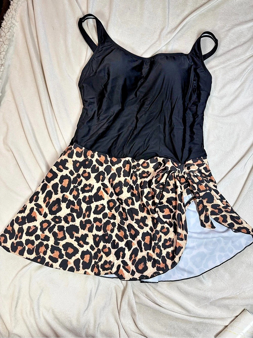 EoMenie One Piece Swimdress Swimsuit Leopard Print Leopard Print Skirted